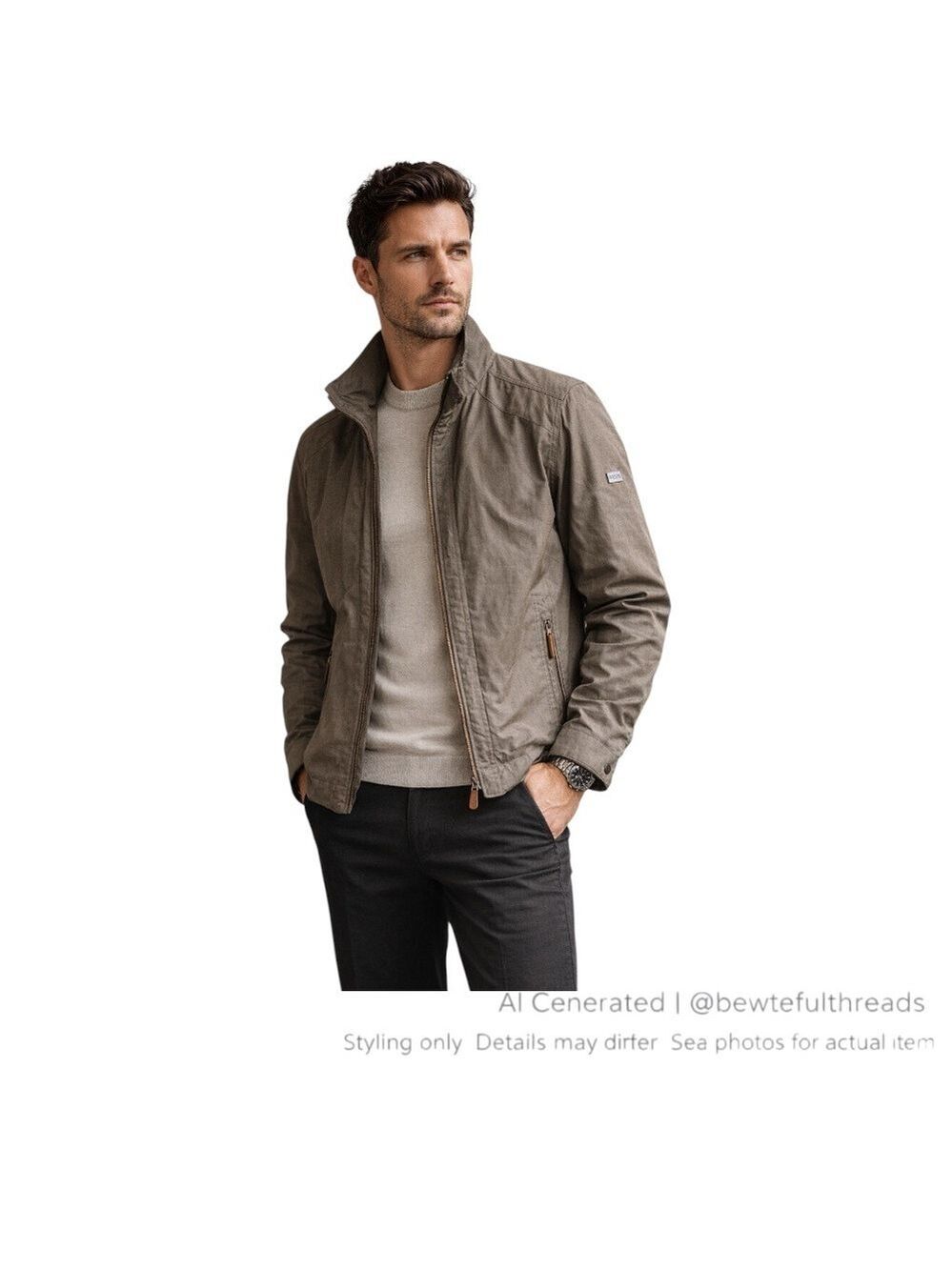 Bugatti Olive Brown Tech Jacket 48R Lightweight Zip Utility Minimalist
